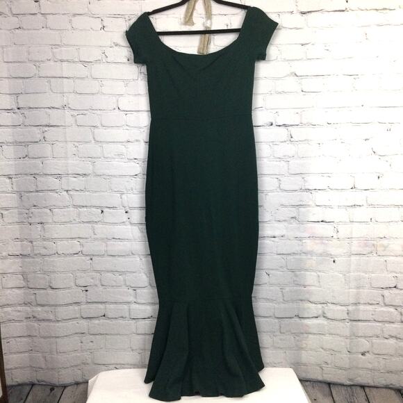 Lulus Fishtail Hem Empire Waist Elegant Holiday Party Maxi Forest Green Dress M - Picture 4 of 16